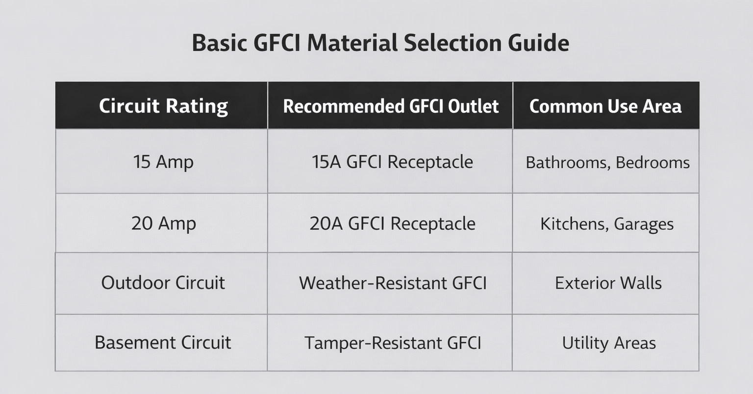 Below is a simple material selection guide based on typical home circuits.