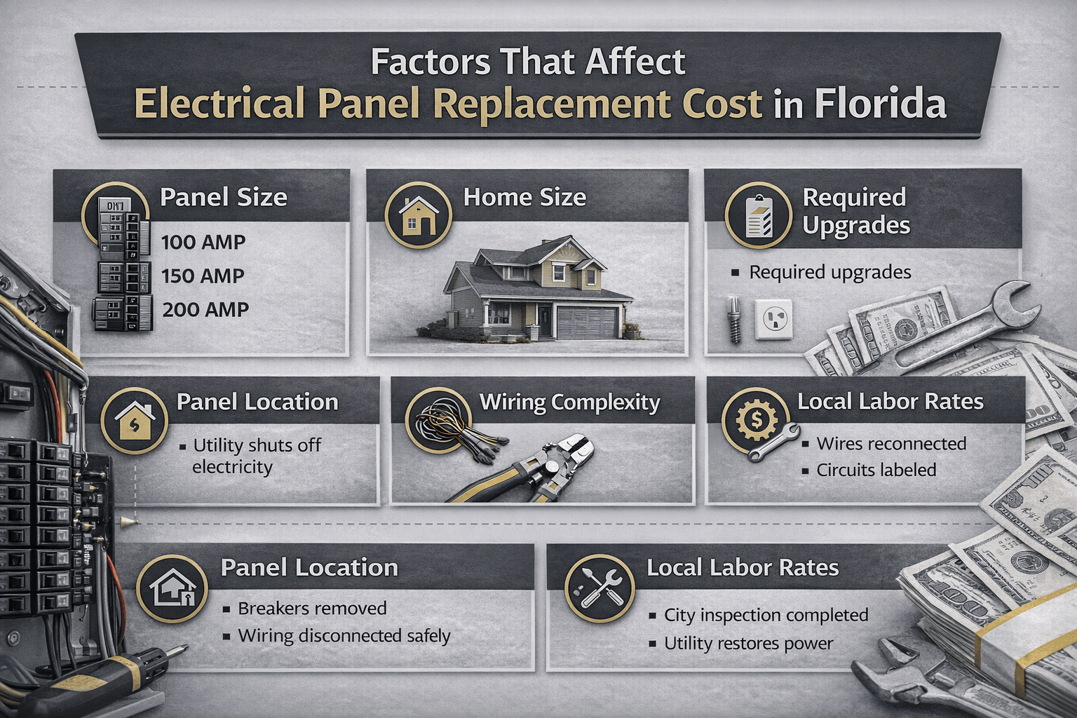 Key factors that influence electrical panel replacement cost in Florida homes.