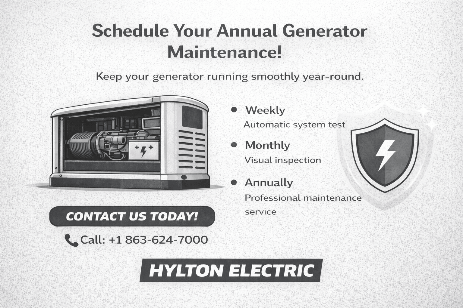 At Hylton Electric, we offer professional annual standby generator service plans in Lakeland.
