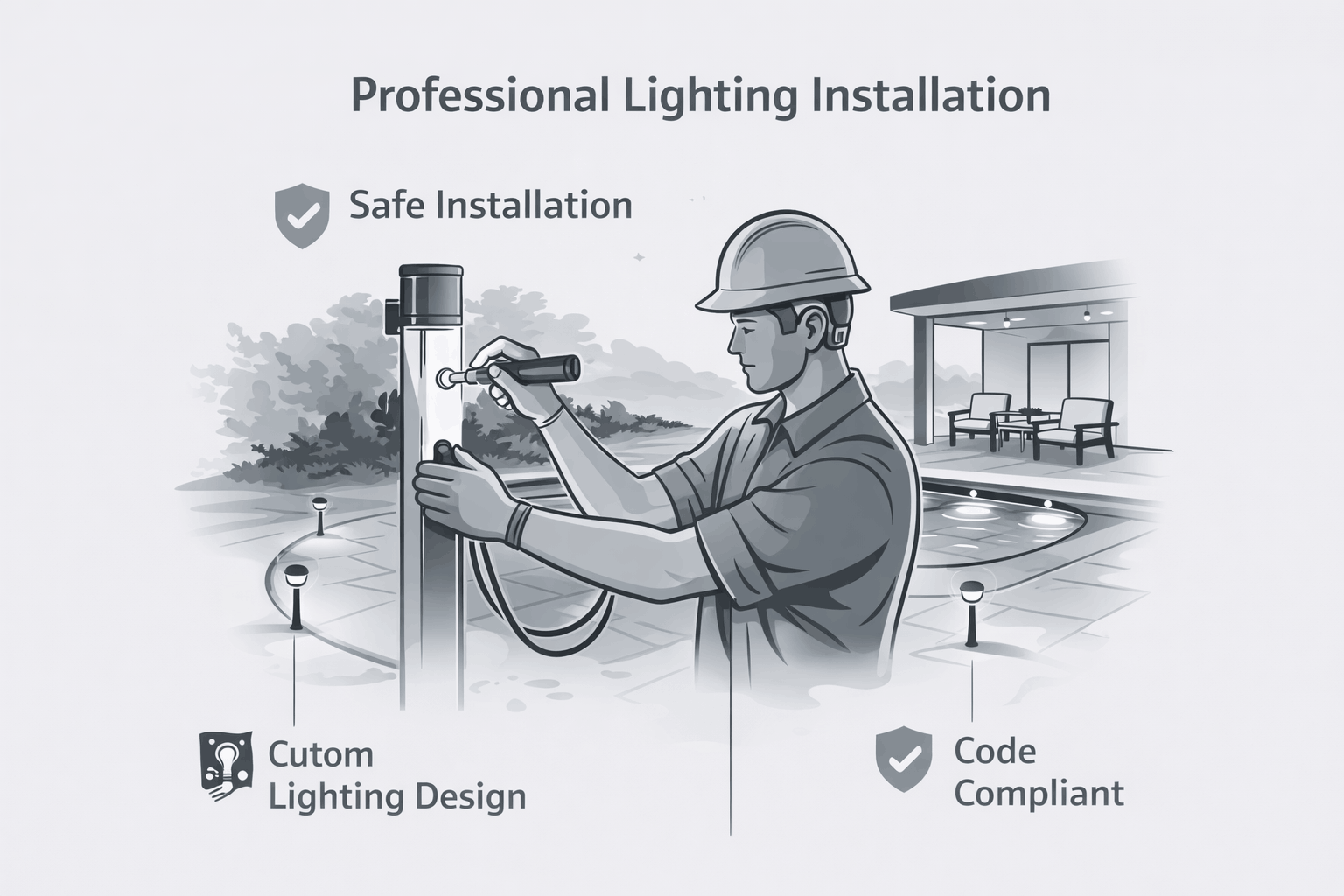 Licensed electrician installing pool and patio lighting 