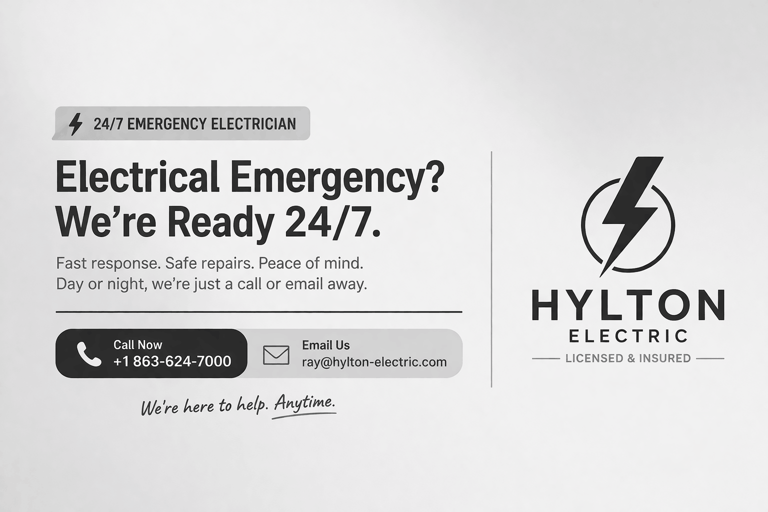 24/7 Emergency Electrician Lakeland | Hylton Electric LLC