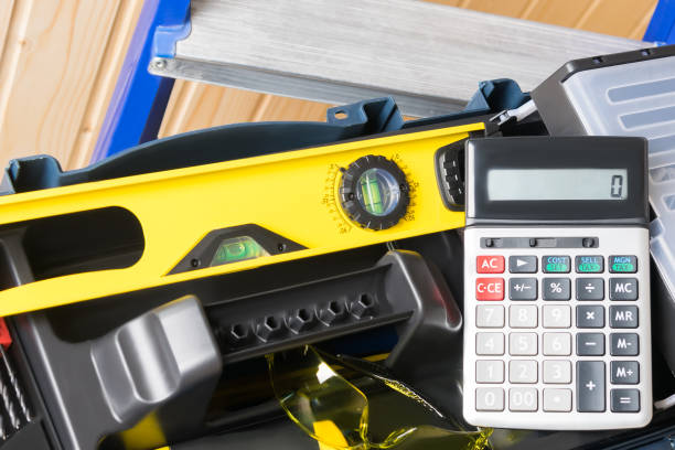 tools and calculator for calculating the cost of repair work, concept, background