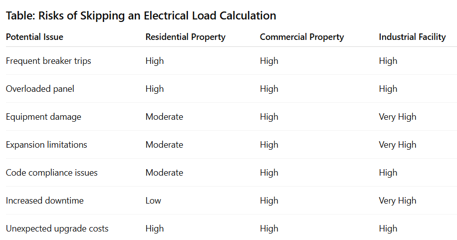 Table: Risks of Skipping an Electrical Load Calculation