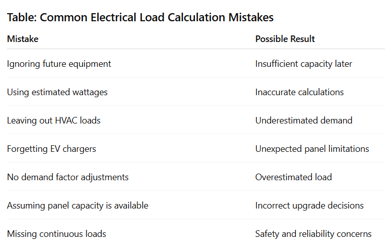 Table: Common Electrical Load Calculation Mistakes