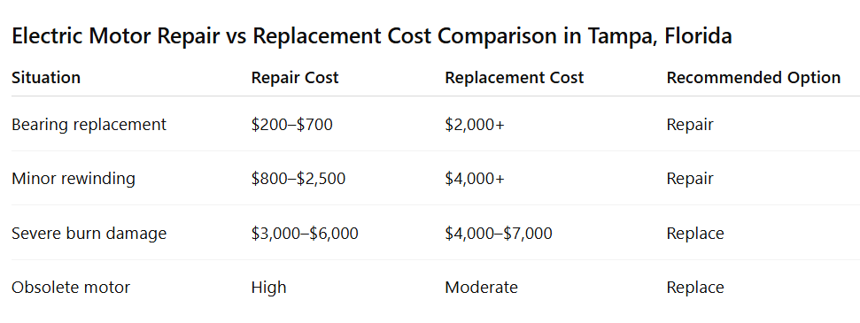 Electric Motor Repair vs Replacement Cost Comparison in Tampa, Florida