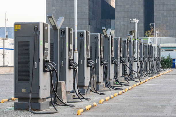 Beijing, China- 6 Nov 2024: View of the EV charging stations in Beijing. EV charging stations support the city shift towards sustainable electric transportation.