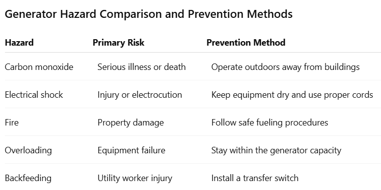 Generator Hazard Comparison and Prevention Methods