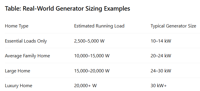Table: Real-World Generator Sizing Examples